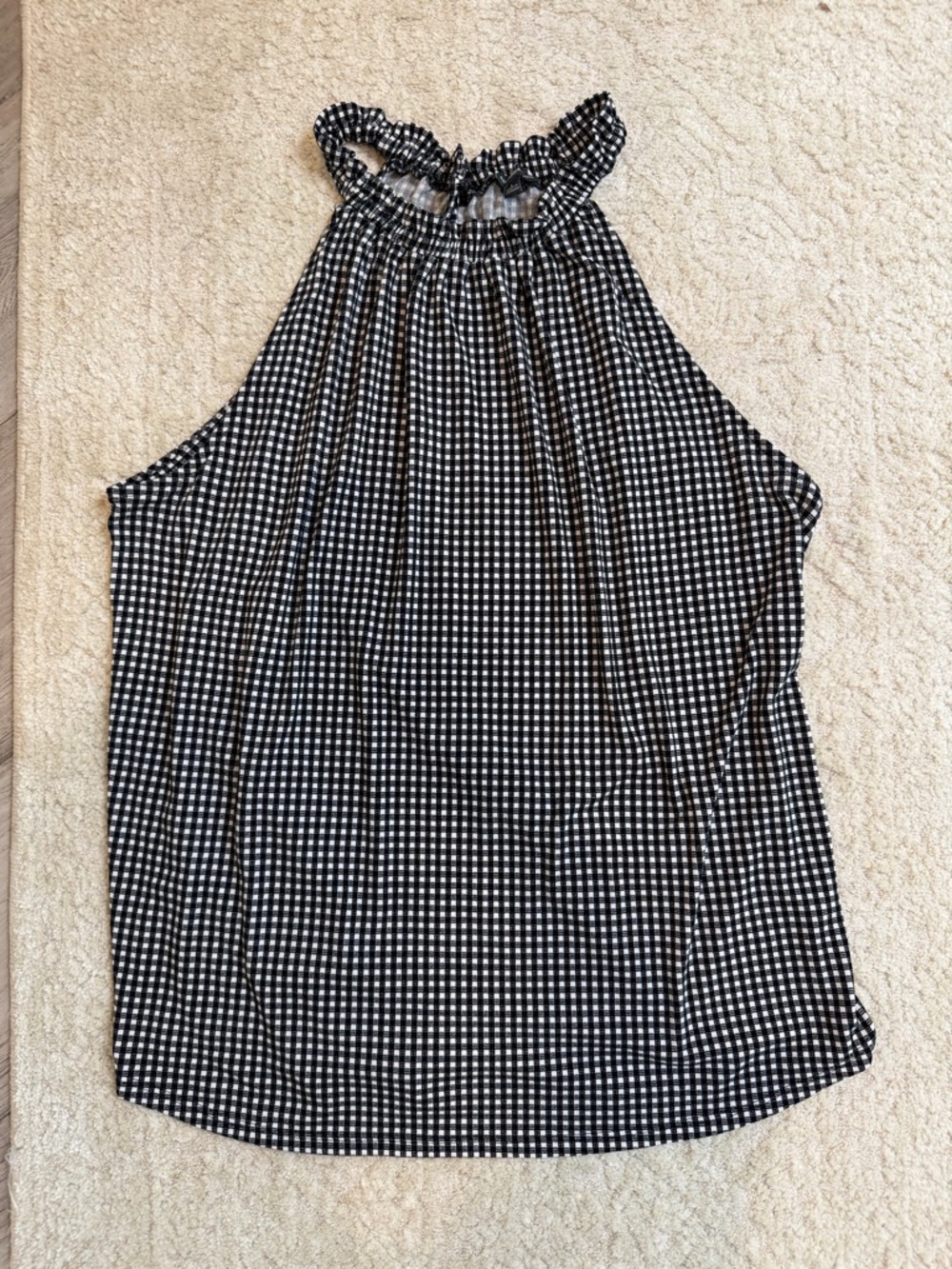 Adrianna Papell Black and White Gingham Halter Top L